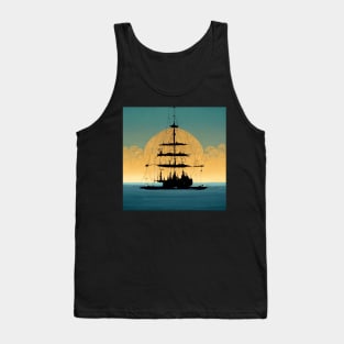 Abandoned Ghost Ship far away on the ocean Tank Top